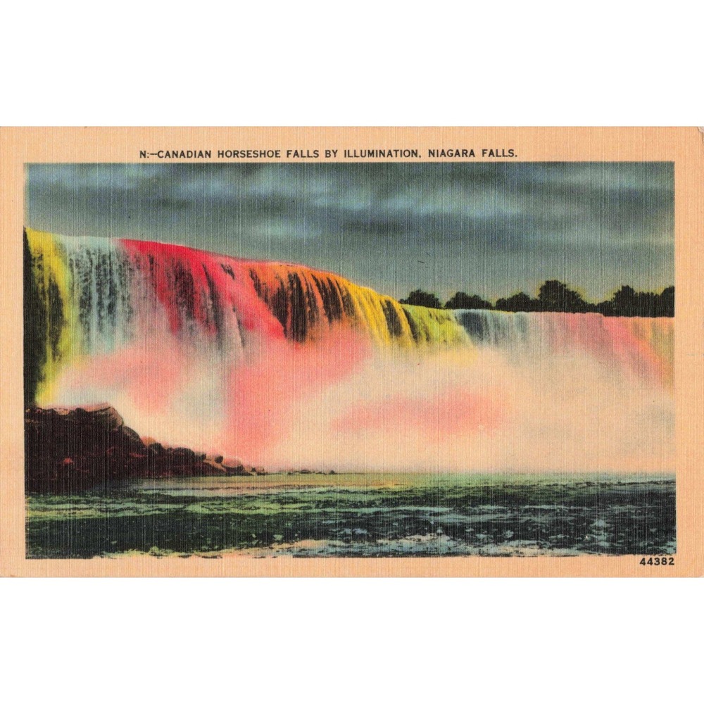 Vintage Niagara Falls Canadian Horseshoe Falls Illumination Linen Postcard 44382 - Picture 1 of 2